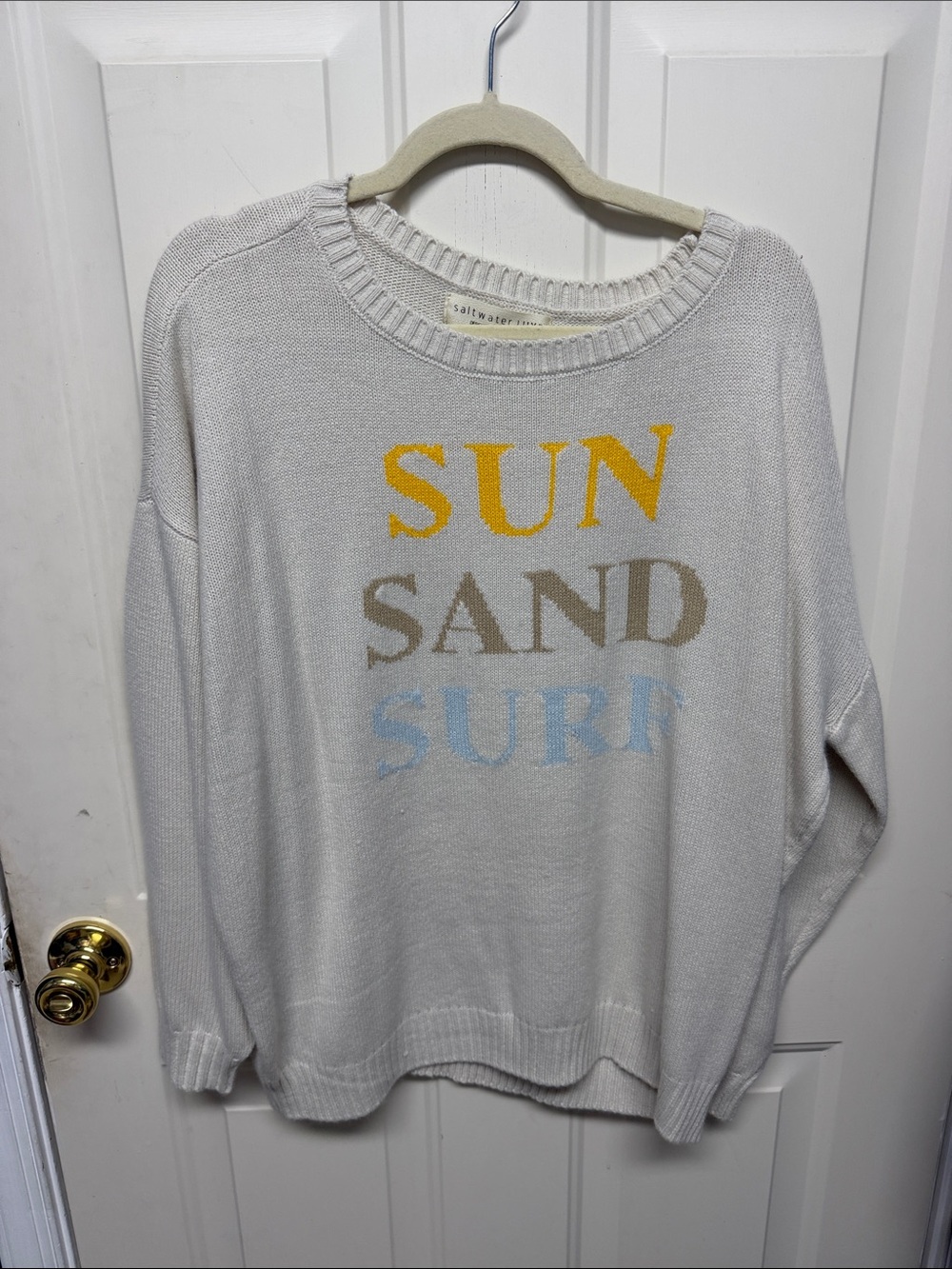 saltwater LUXE Cream Knit 'SUN SAND SURF' Crewneck Sweater